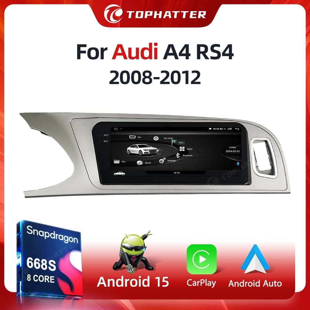 Qualcomm 668S CarPlay 8.8" per Audi A4 B8 A5 2008 2009 2010 MMI 2G High CD Android15 Lettore Multimediale per Auto Stereo GPS Navigatore Schermo