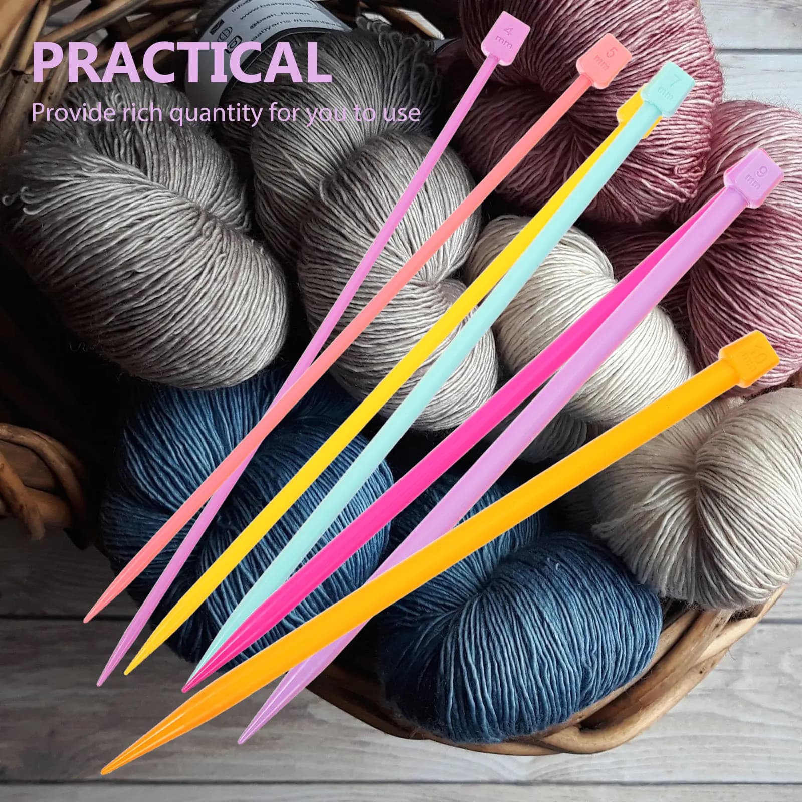 Set di 14 Ferri da Maglia in Plastica, Punte Singole Dritte, Strumenti per Lavoro a Maglia Fai-da-Te per Principianti, per Maglioni, Cappelli, Sciarpe, Calzini, Guanti