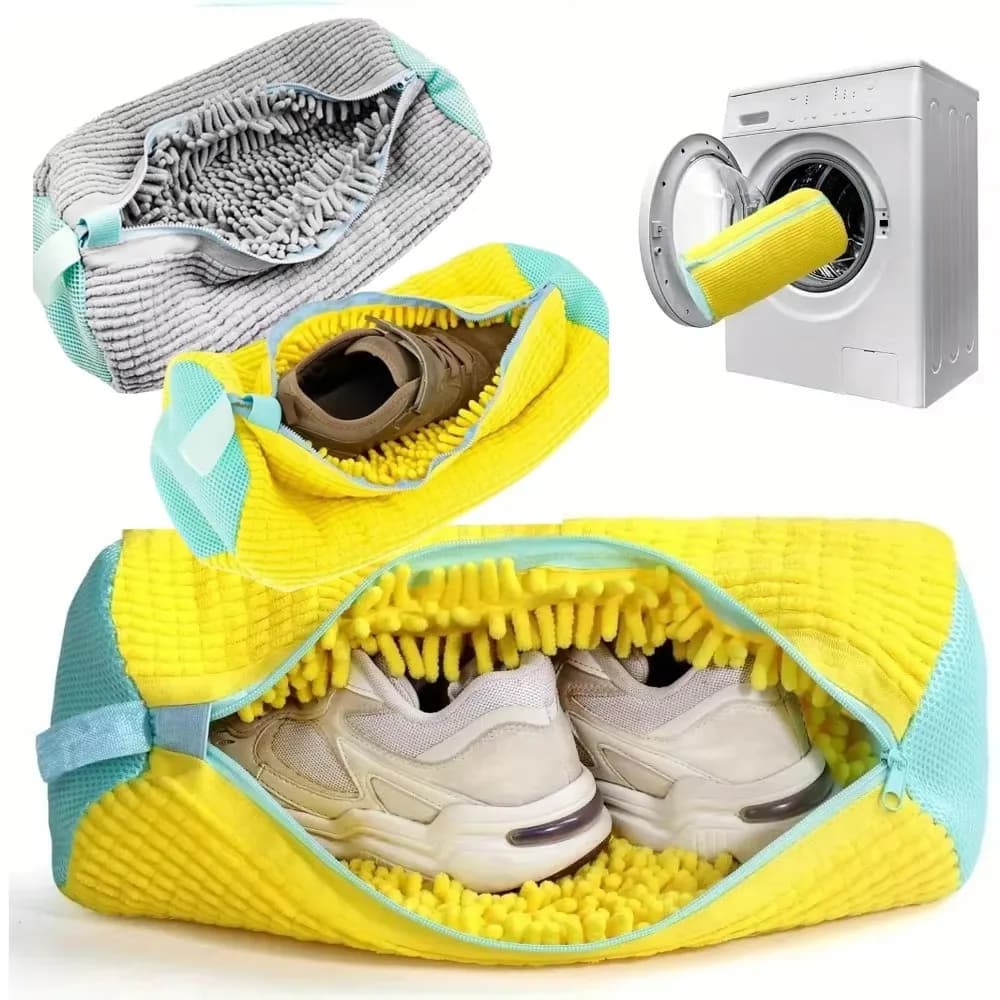 Shoe washing bag, padded net, laundry shoe protector, fluffy fiber, polyester, shoe washing machine, laundry bag, drying bag
