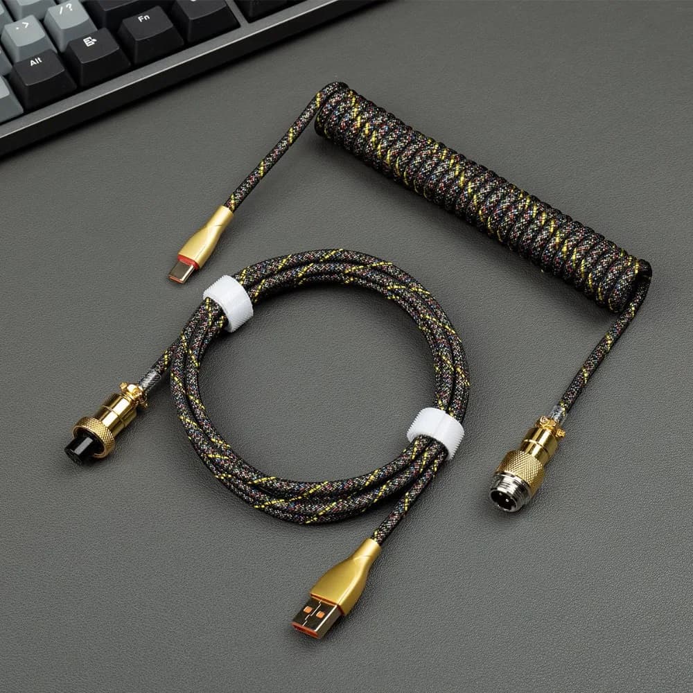 USB C Gold Plated Aviator Cable at TYPE-A, USB-A Type-C Spring Cable for Mechanical Keyboards Fai-da-Te Kit with Magnetic Switch for Gaming