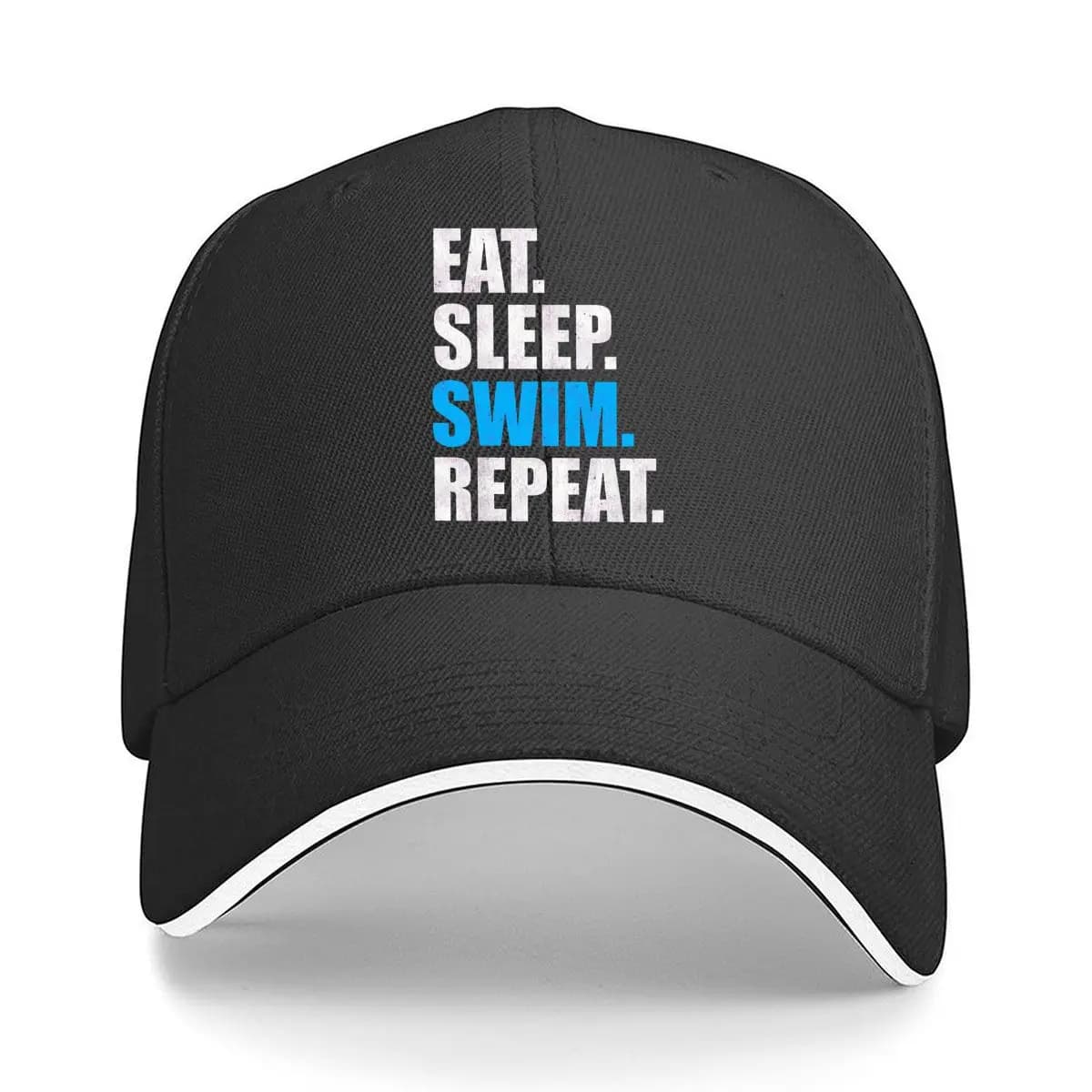 Eat Sleep Swim Repeat Distressed Typography Graphic Sandwich Baseball Cap Outdoor Workouts Sun Hat