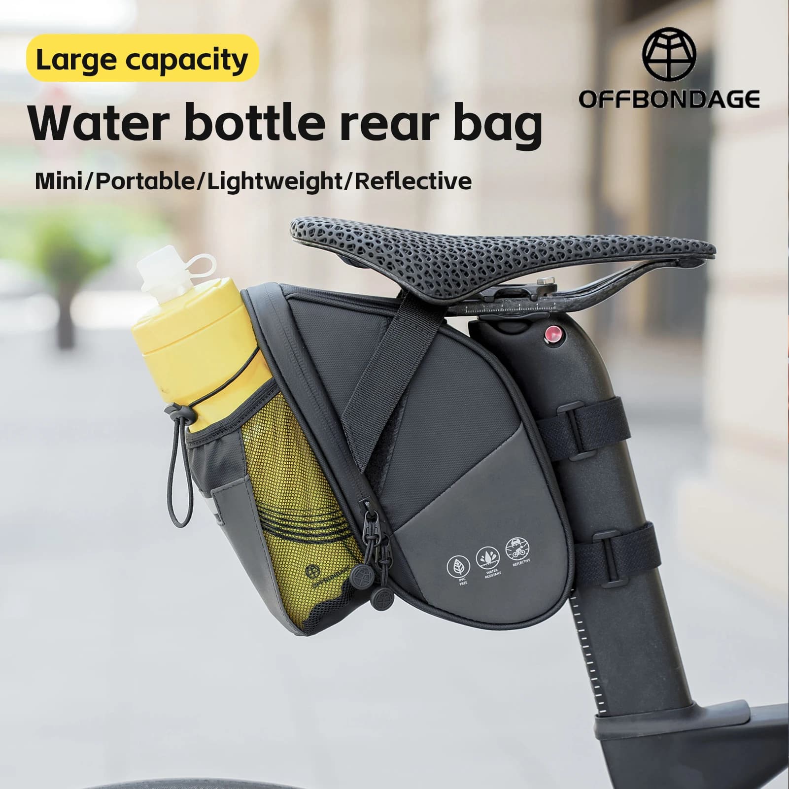 OFFBONDAGE Borsa da sella per bici con borsa porta bottiglia d'acqua Borsa da sella per bicicletta riflettente impermeabile da 2 litri Borsa da coda per bici mtb