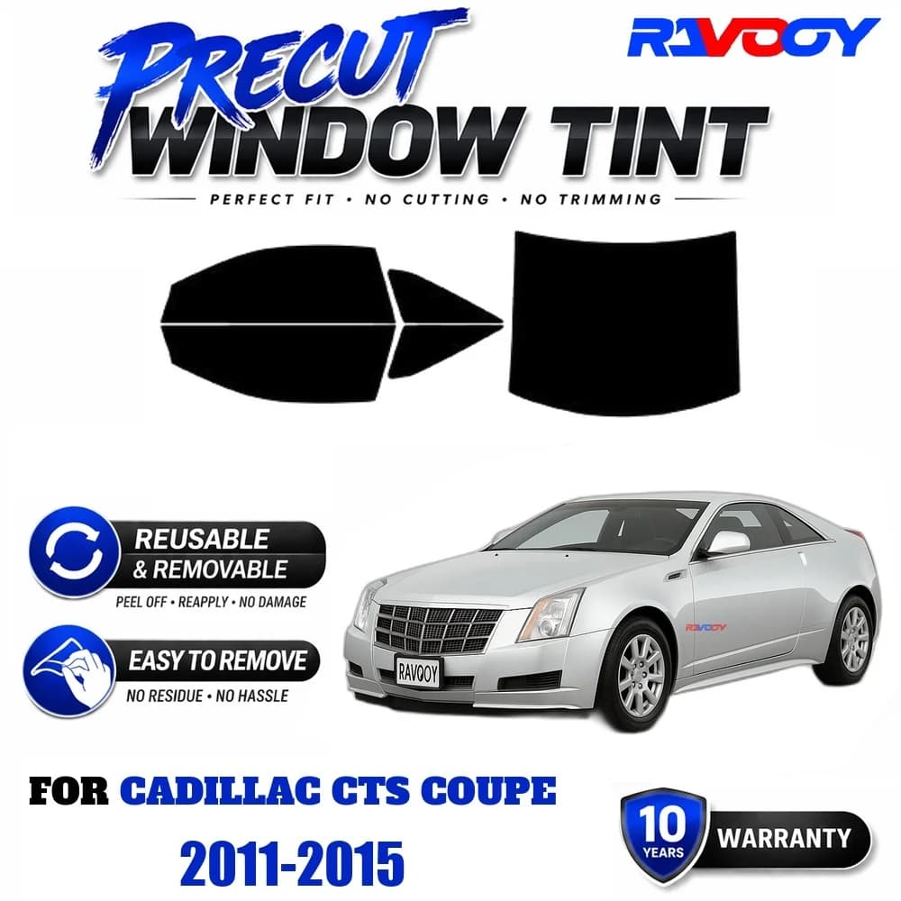 RAVOOY Precut Window Tint, Reusable Removable EPU Film, Custom Fit for Cadillac CTS Coupe 2011-2015, UV Heat Protection