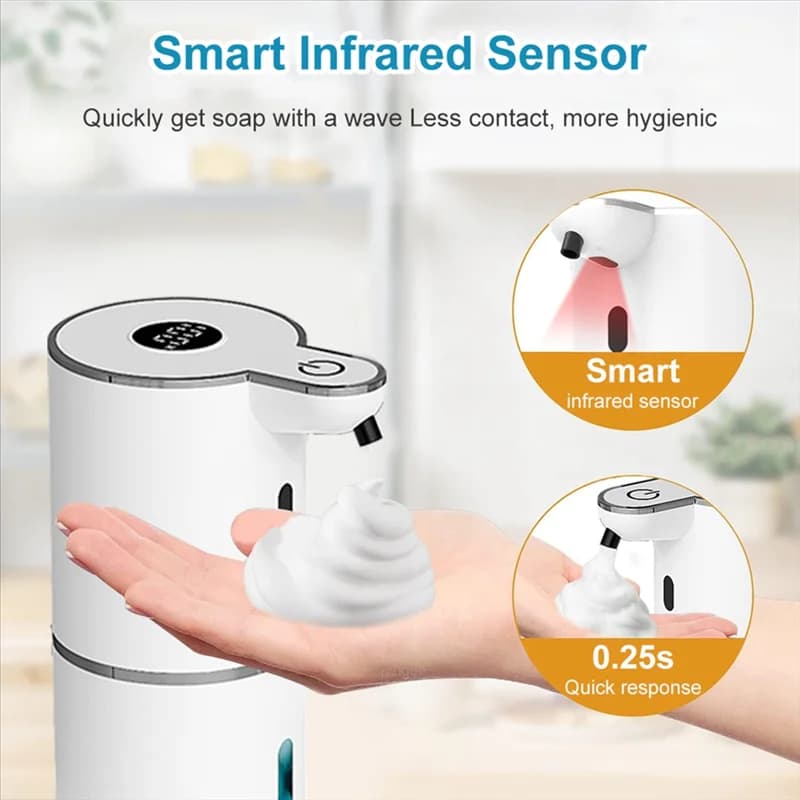 Display della batteria Dispenser di sapone elettrico 380ml USB ricaricabile 4 marce Sensore di durata di bolla Rilevamento automatico per la cucina