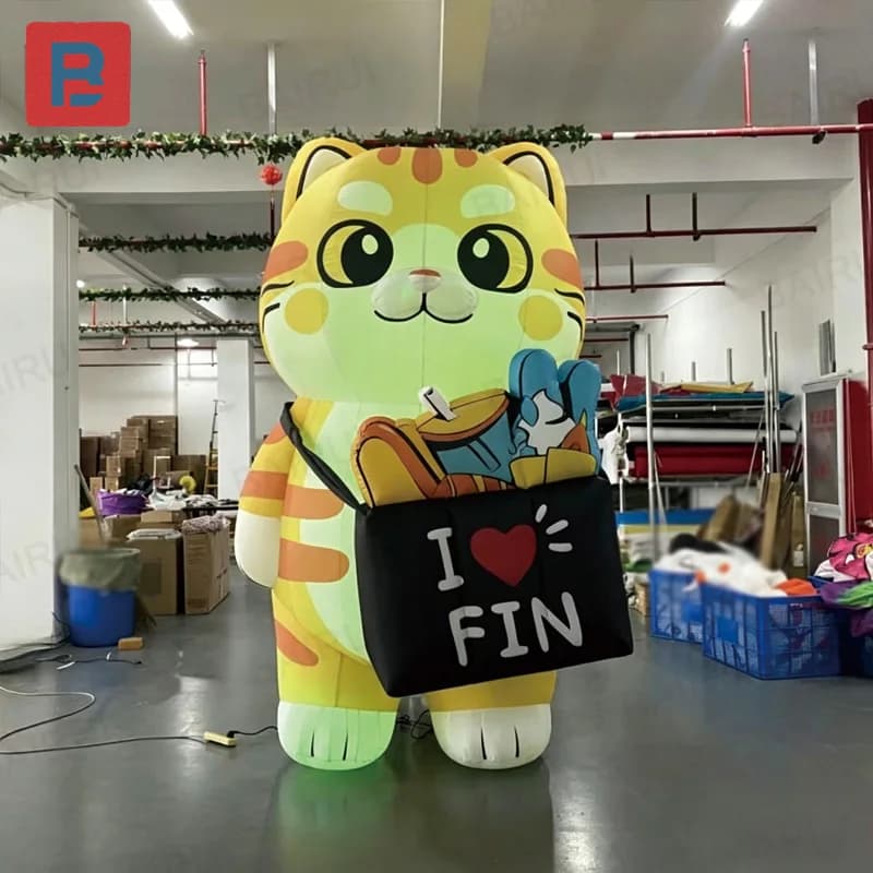 Gatto gonfiabile, simpatico gatto gonfiabile a forma di cartone animato, giocattolo gonfiabile a forma di animale con luci LED