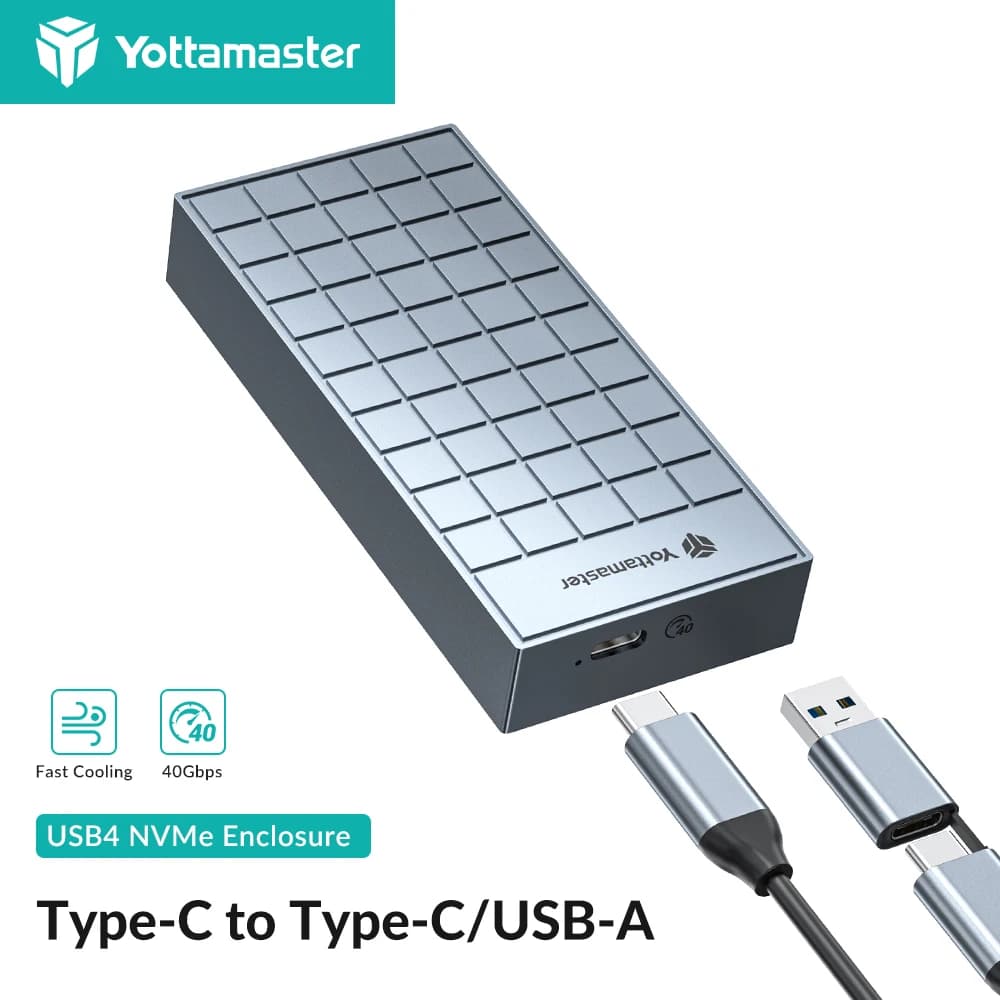 Yottamaster 40Gbps M.2 NVMe SSD Enclosure USB4 tipo C NVMe custodia per disco rigido esterno compatibile con Thunderbolt 4/3/USB 3.2 3.0