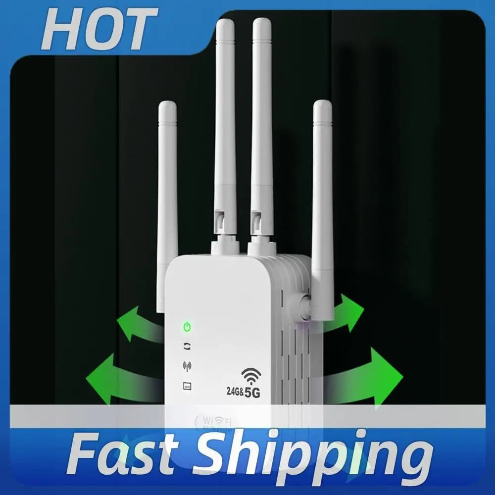 1200Mbps Wireless WiFi Repeater with WAN/LAN Port Dual-Band 2.4GHz/5GHz WiFi Extender 4 Antennas WiFi Signal Amplifier for Home