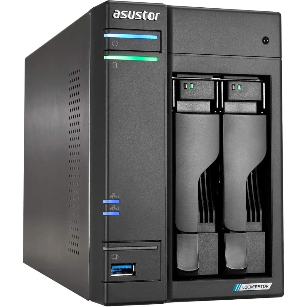 Lockerstor 2 Gen2 AS6702T - NAS a 2 alloggiamenti, CPU quad-core da 2,0 GHz, RAM DDR4 da 4 GB, archiviazione attaccata in rete (senza disco)