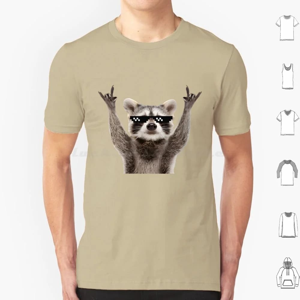Raccoon Rock Sign Occhiali divertenti T Shirt 6xl Cotone Cool Tee Casco fresco Paraurti divertente Scherzo divertente Sarcasmo Sarcastico Auto Bici