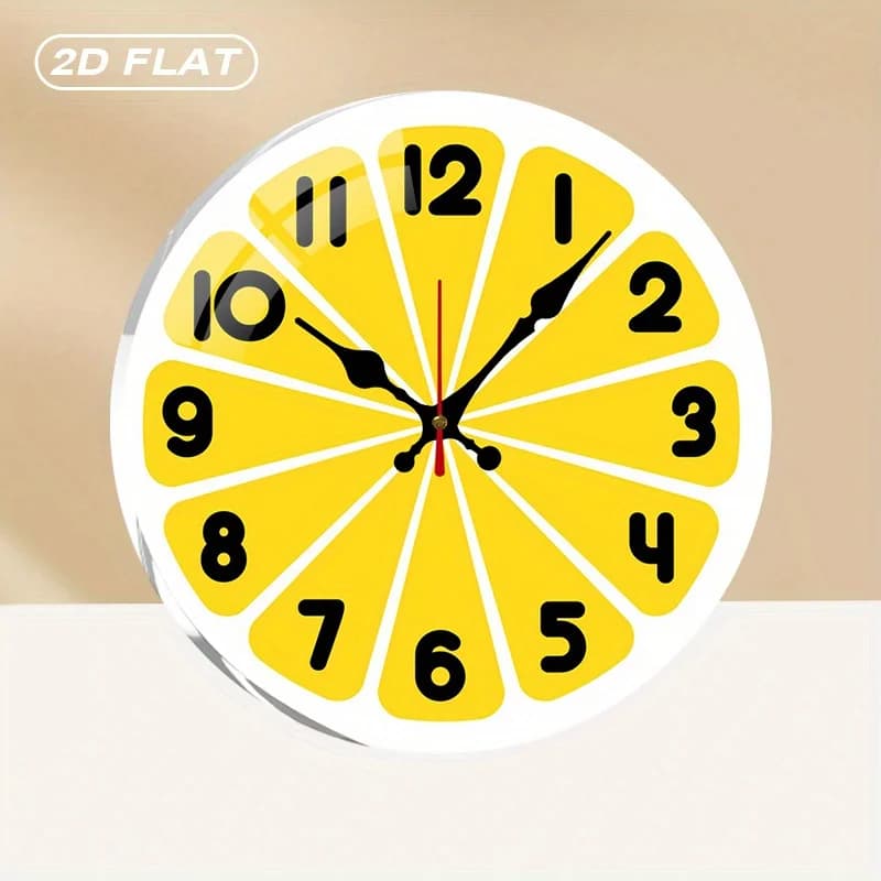 Silent Wall Clock in Acrylic with Lemon Feet, No Ticking, for Home Furniture, Office, Room, Living Room, Bedroom, Kitchen, Gift