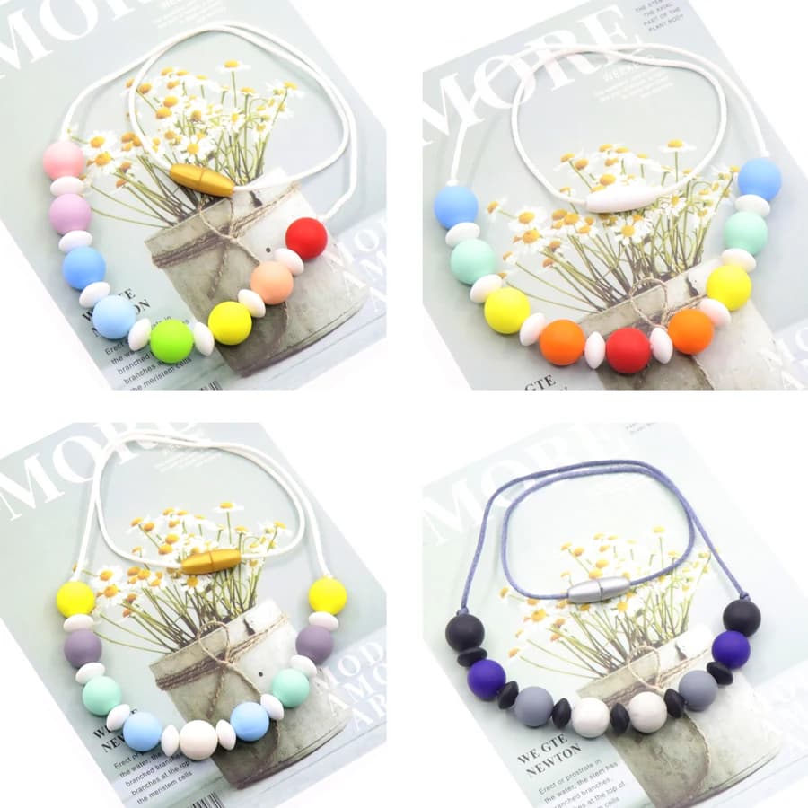 SUN Collana per massaggiagengive per bambini Collana per perline in silicone color arcobaleno per uso alimentare Collana per bambini Giocattolo Gioielli per allattamento per la mamma 1 pezzo