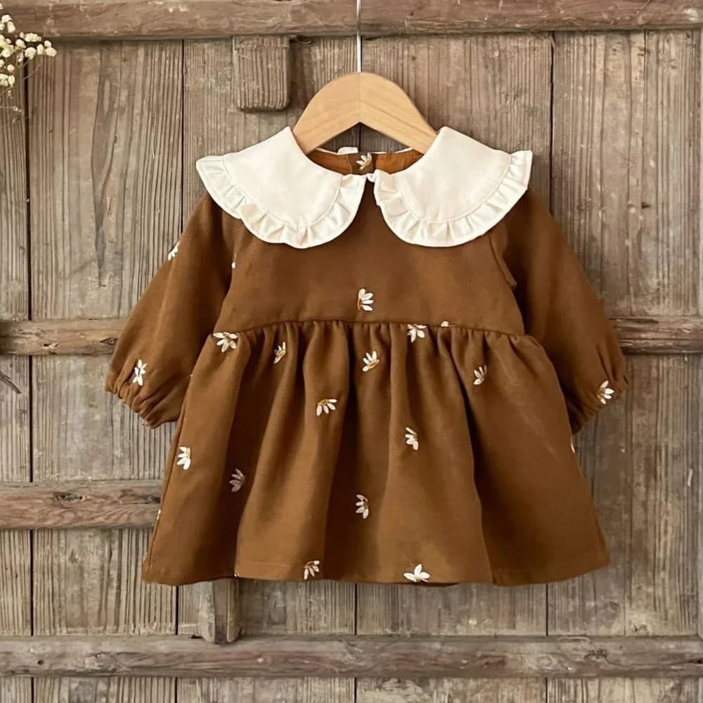 1-3 anni bambina autunno nuovo stile colletto per bambola a maniche lunghe abito da principessa floreale versione coreana costume casual per bambini