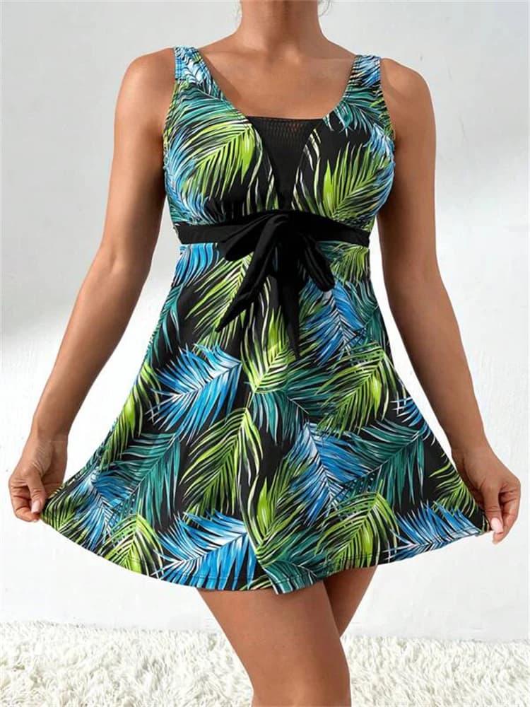 Costume da bagno due pezzi da donna 2026: Nuovo modello stampato con vestito lungo a fascia, tankini a perizoma, abbigliamento da spiaggia estivo, costume da bagno femminile