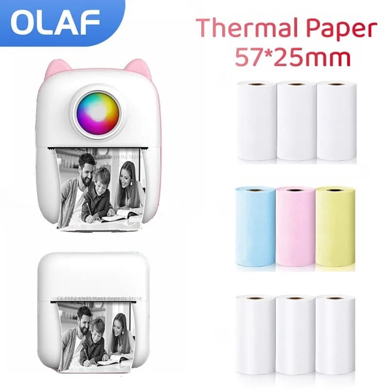 Rotoli di carta termica da 57 mm Carta per etichette con stampa autoadesiva Adesivo per mini stampante termica tascabile Stampa fotografica per bambini