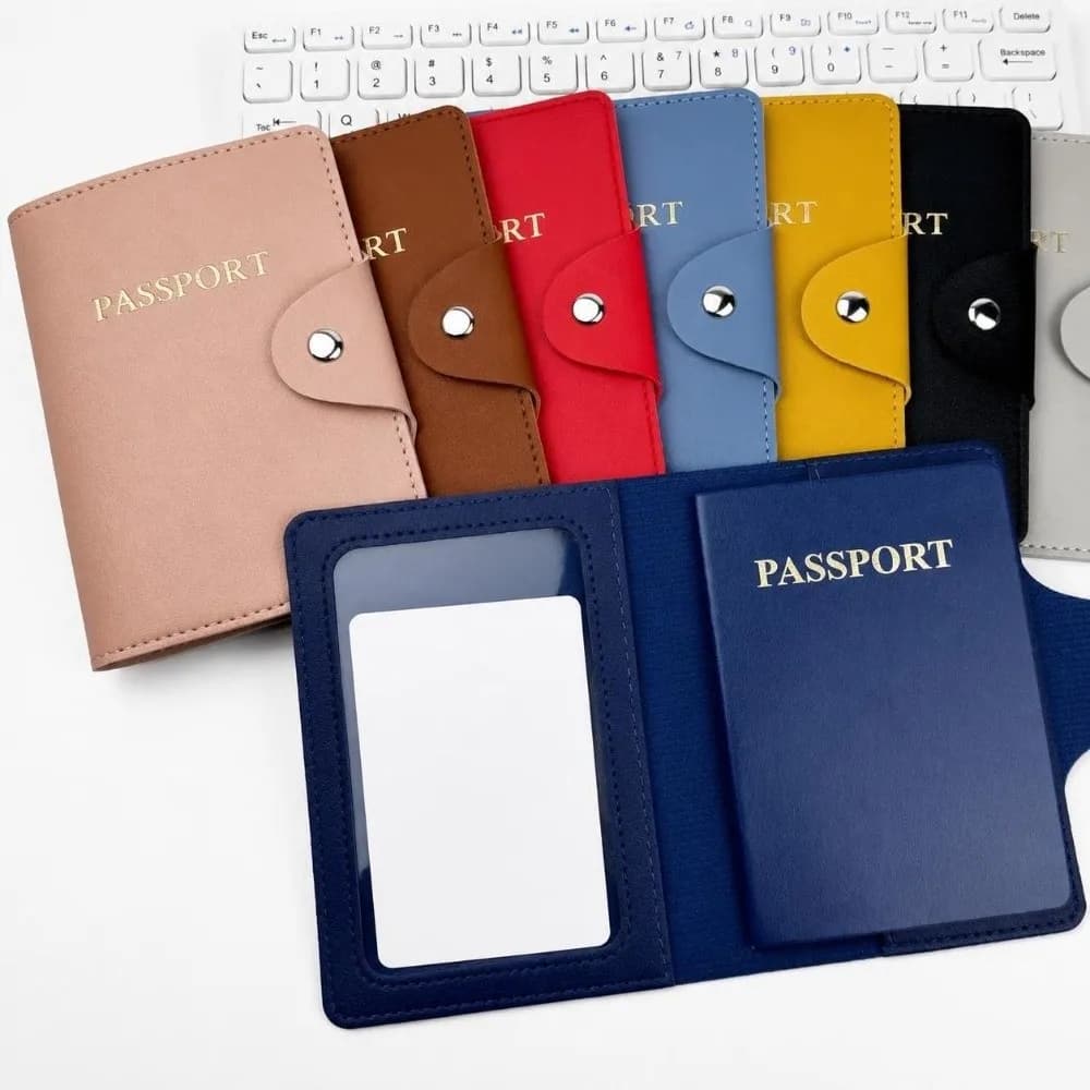 Fashion PU Leather Passport Holder Snap Buckle Multi-function Passport Cover Portable Waterproof Wallet Card Holder Travel