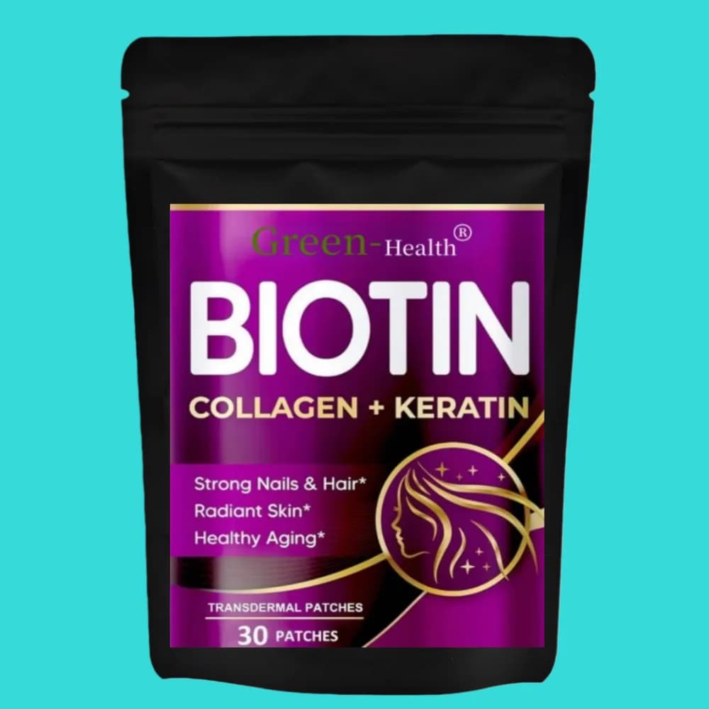 Pack of 30 transdermal patches to biotin with collagen: hair, nails, skin care and aging health, 30 days supply
