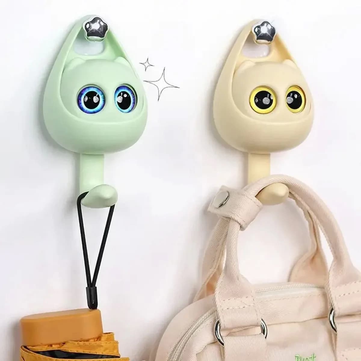 Creative Cartoon Blink Cat Hook Non-Perforated Magnetic Bathroom Storage Bag Clothes Hook Fun And Functional Kitchen Organizer