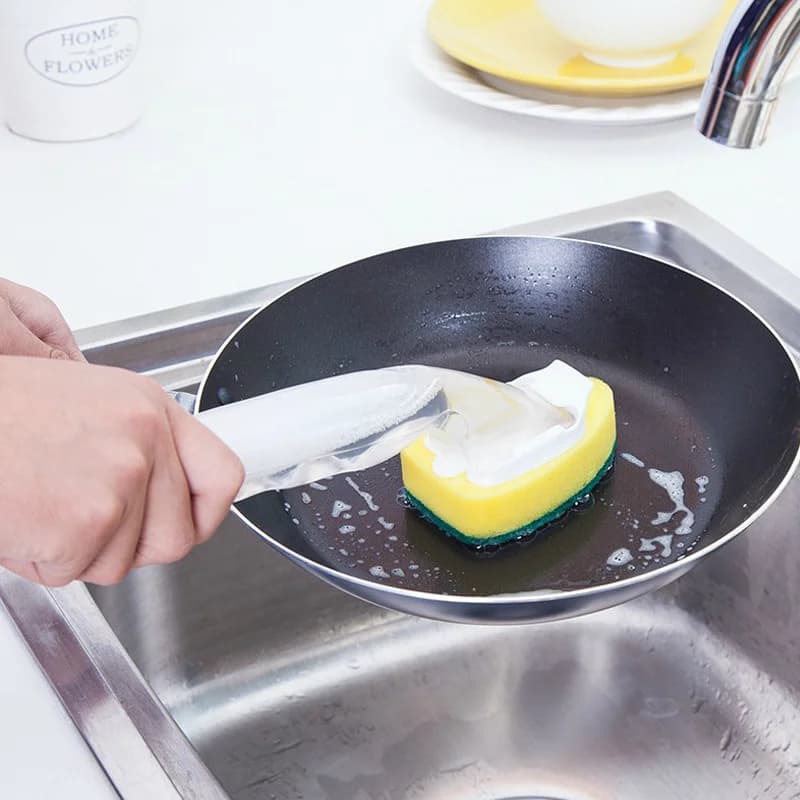 Spazzola per la pulizia dei piatti con manico lungo, spugna staccabile ricaricabile per lavaggio di bottiglie e lavelli da cucina, strumento per la pulizia di pentole e padelle