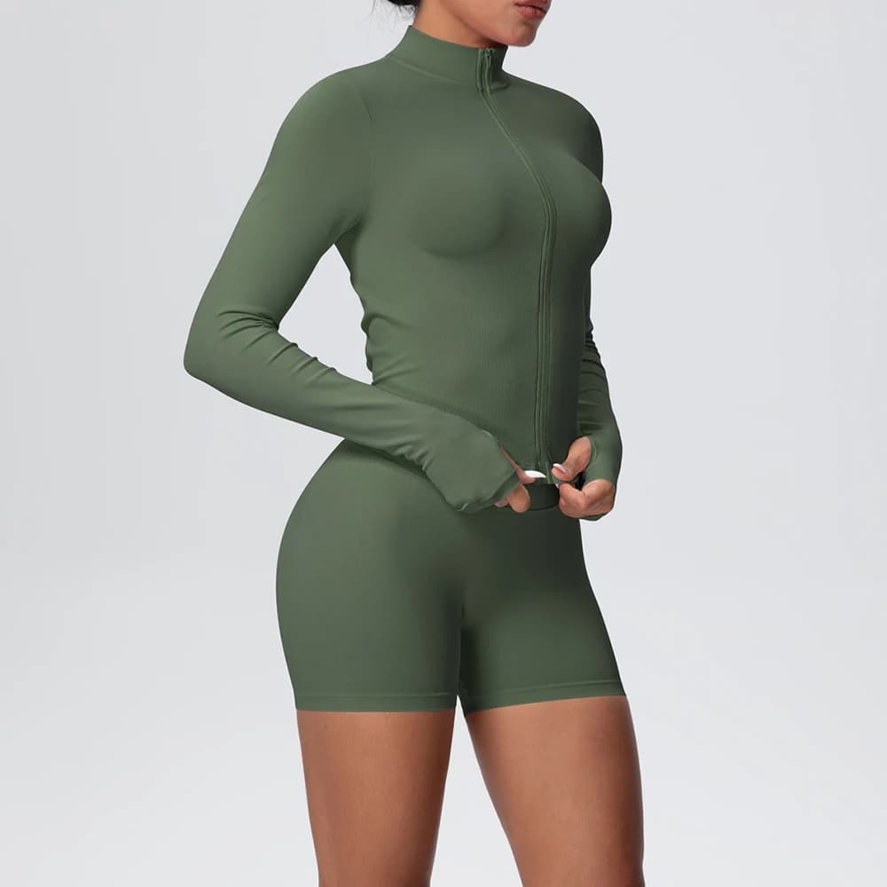 Women's Sportswear Gym Set Seamless Yoga Jumpsuit Zip Fitness Yoga Shirt Running Running Jacket Long Sleeved Clothing Sportswear Cycling Shorts