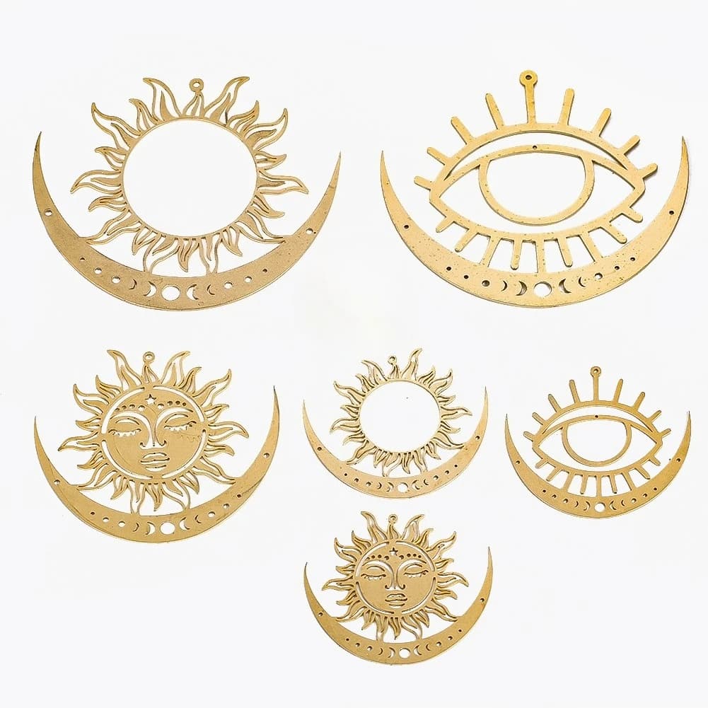Copper Hanging Decor DIY Crystal Suncatcher Making Supplies Evil Eye Flame Sun Moon Wind Chimes Pendant Accessories Garden Decor