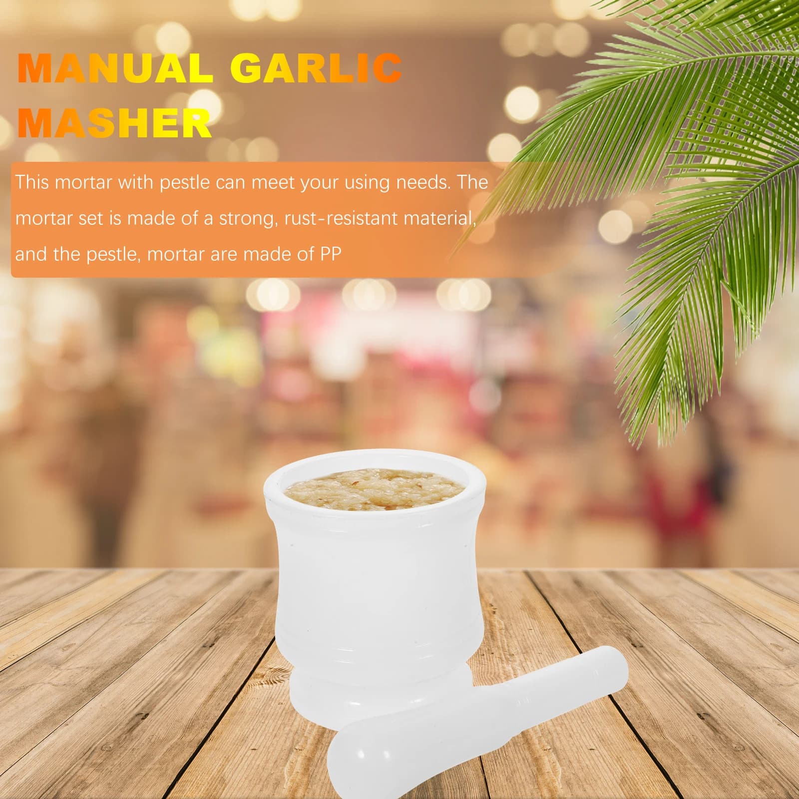 1 set Set di pestello per malta Ciotola per macinazione di venature del legno per spezie Frantoio per aglio Utensile da cucina Peperoncino portatile