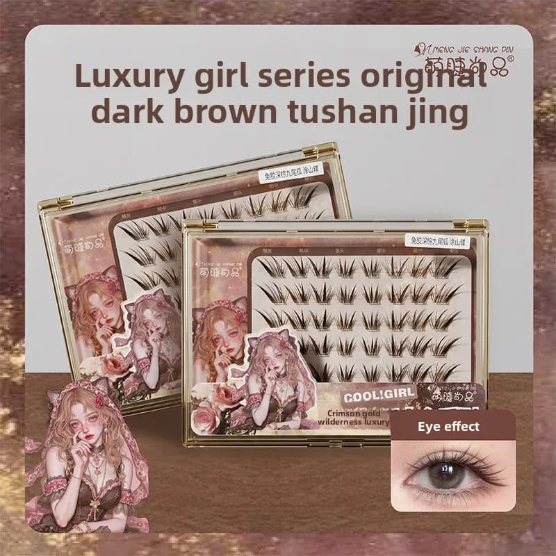 No Glue Black Brown Individual Cluster False Eyelashes Natural Looking Fox Eye Winged Lashes Chinese Style Eye Lengthening