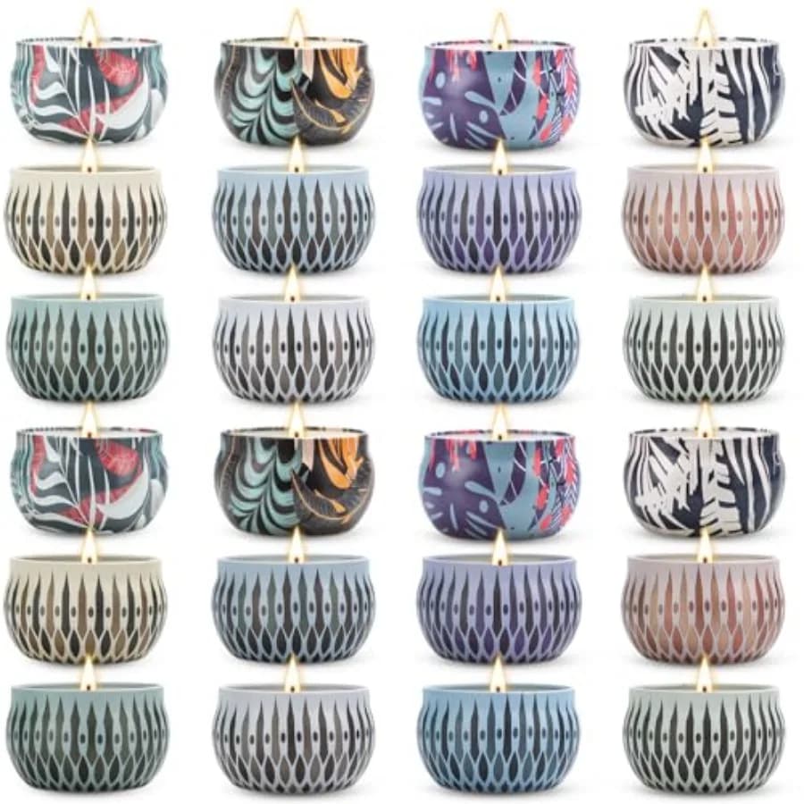 Regali Profumati, Set di 24 Candele per Casa, Candele Aromaterapiche in Cera di Soia a Lunga Durata, Regali per Donne, Idea Regalo per Compleanno, H
