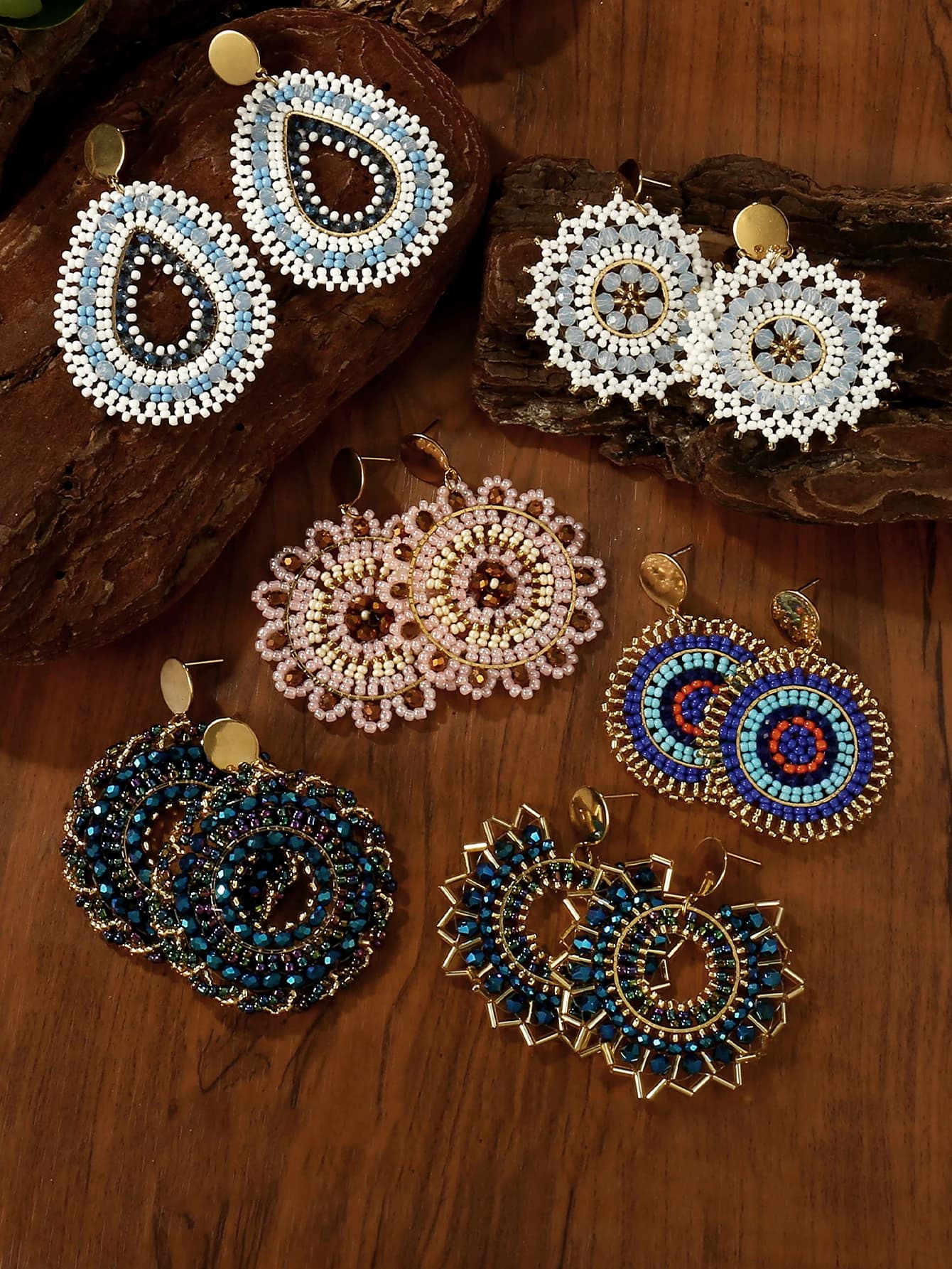Earrings with Boho beads for women Crystal pendant earrings with round shape beads with creative water drop Handmade fashion jewelry