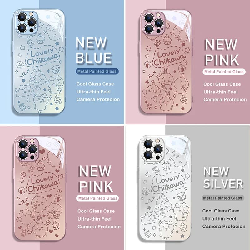 Chiikawa Hachiware Usagi Metallic-Color Phone Case For iPhone X XR XS 16 15 14 13 12 Mini 11 Pro Max 7 8 SE 20 Plus Glas Cover