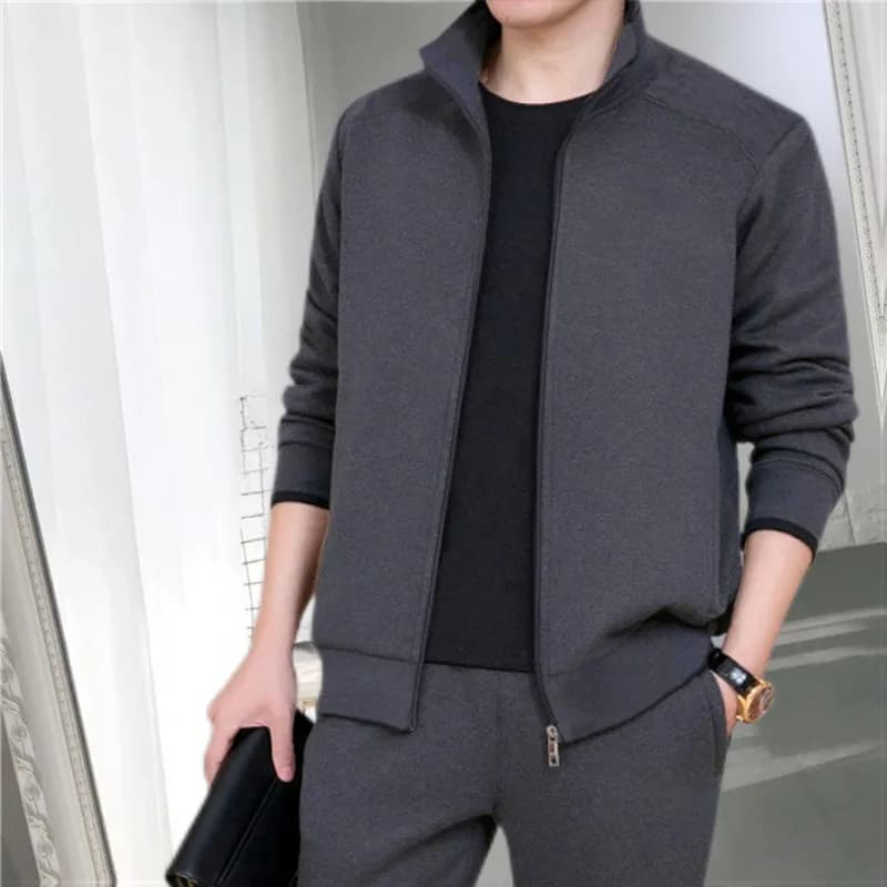Mens Stand Collar Full Zip Jacket Straight Sweatpants Two Piece Tracksuit Set