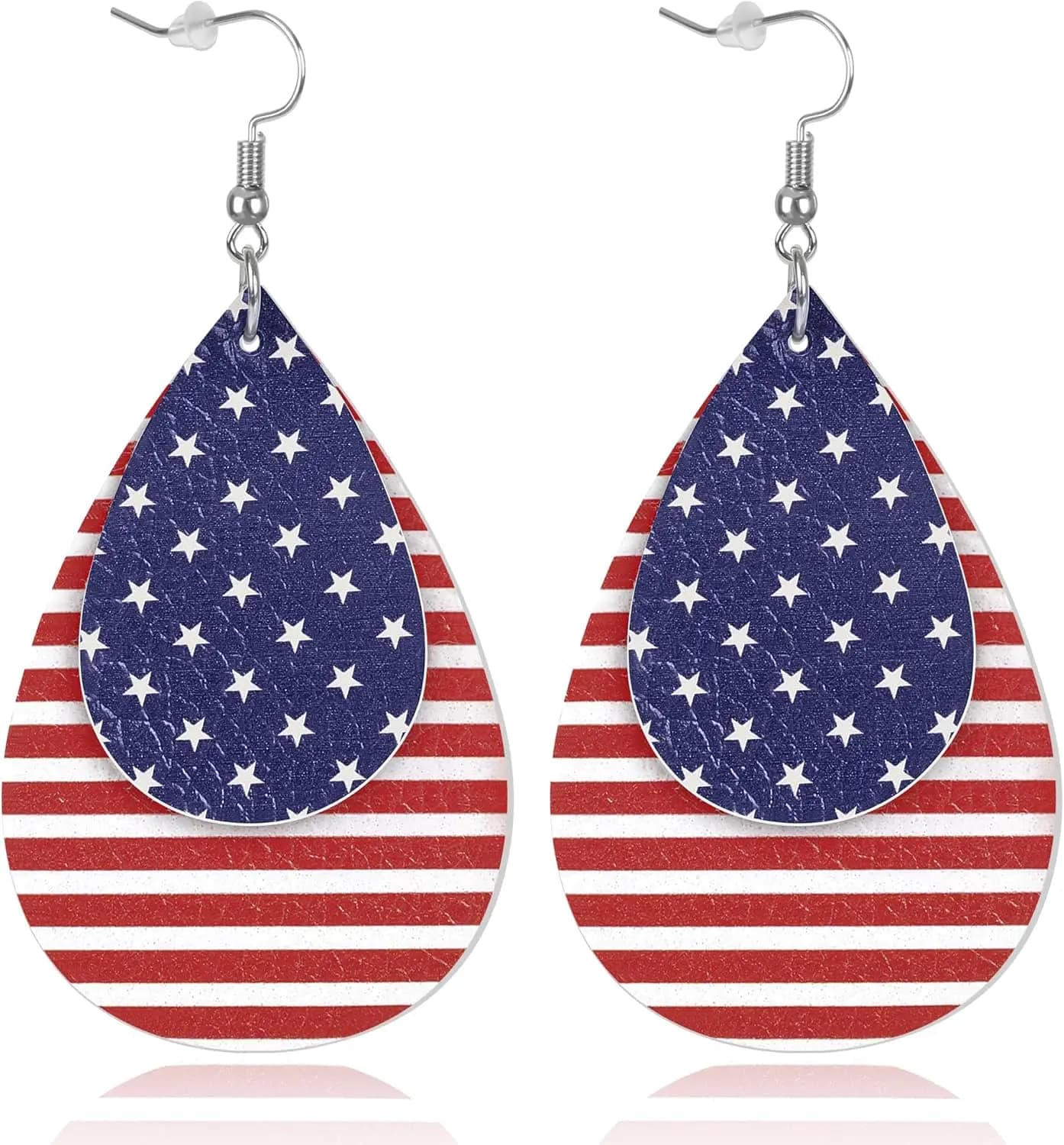 Orecchini a Goccia per il 4 Luglio USA, Superficie in Pelle, Accessorio Patriottico