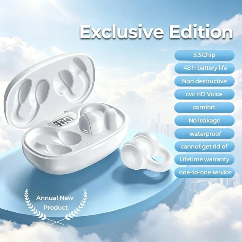 Nuove Cuffie Wireless OWS 2026 con Clip Auricolare, Audio Stereo HiFi, Display Digitale, Auricolari Sportivi a Conduzione Ossea Open-Ear