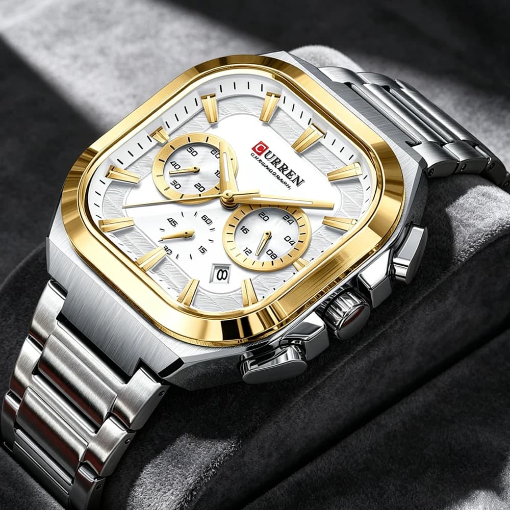CURREN Business Watch Men Fashion Luxury Steel Band Square Quartz Wristwatch Waterproof Sports Date Chronograph Reloj Hombre