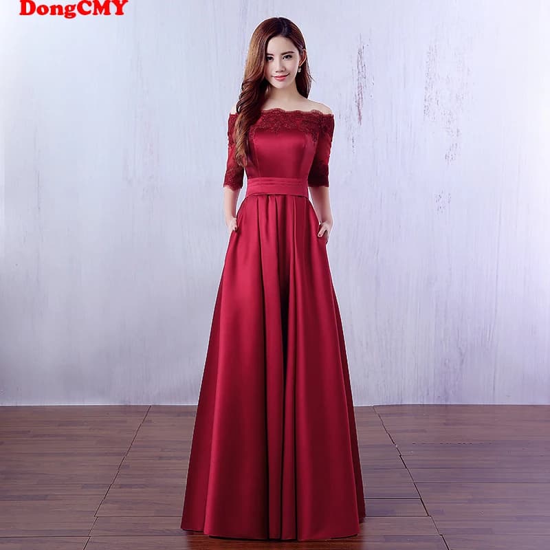 DongCMY 2026 Nuovo Lungo Formale Vino Abiti Da Ballo Abiti In Raso Robe De Soiree Vestito Da Partito Delle Donne Elegante Del Partito di Notte Personalizzato