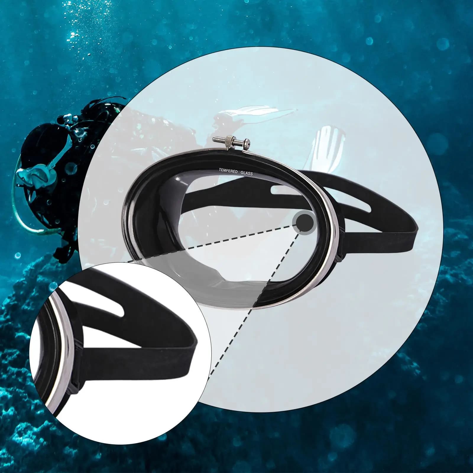Waterproof Underwater Mask with Glass Lens, Diving Equipment for Adults, Snorkeling and Swimming Training