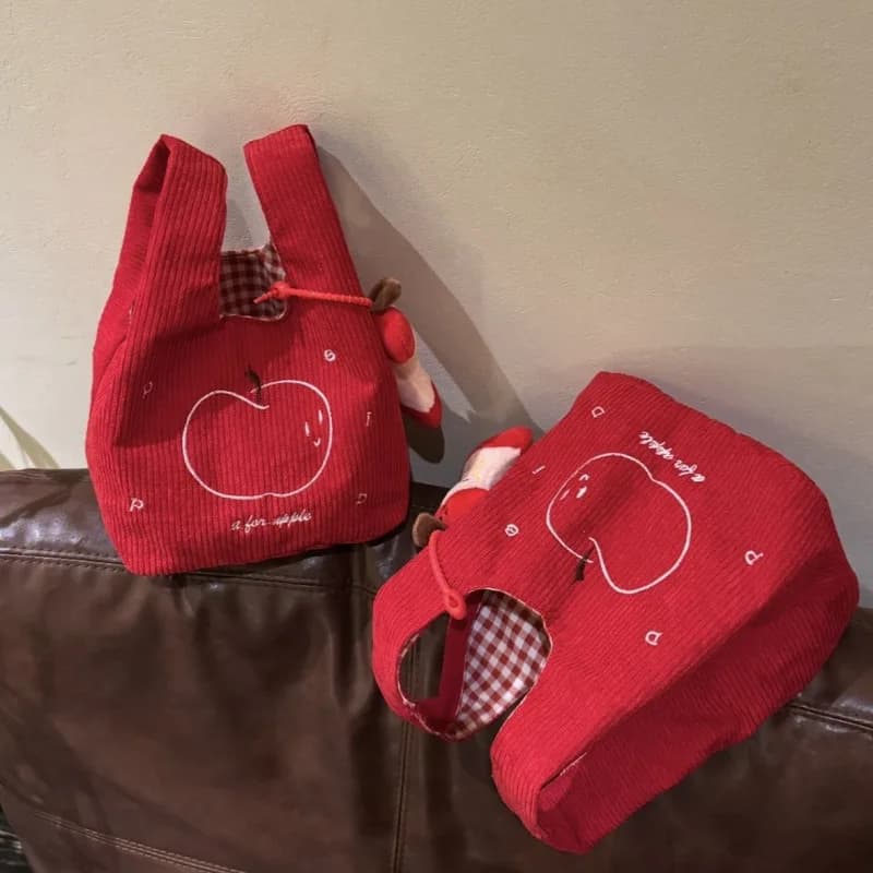 Borsa a mano in velluto a coste rosso autunno e inverno Borsa versatile per pendolarismo leggero Piccola borsa carina per ragazza