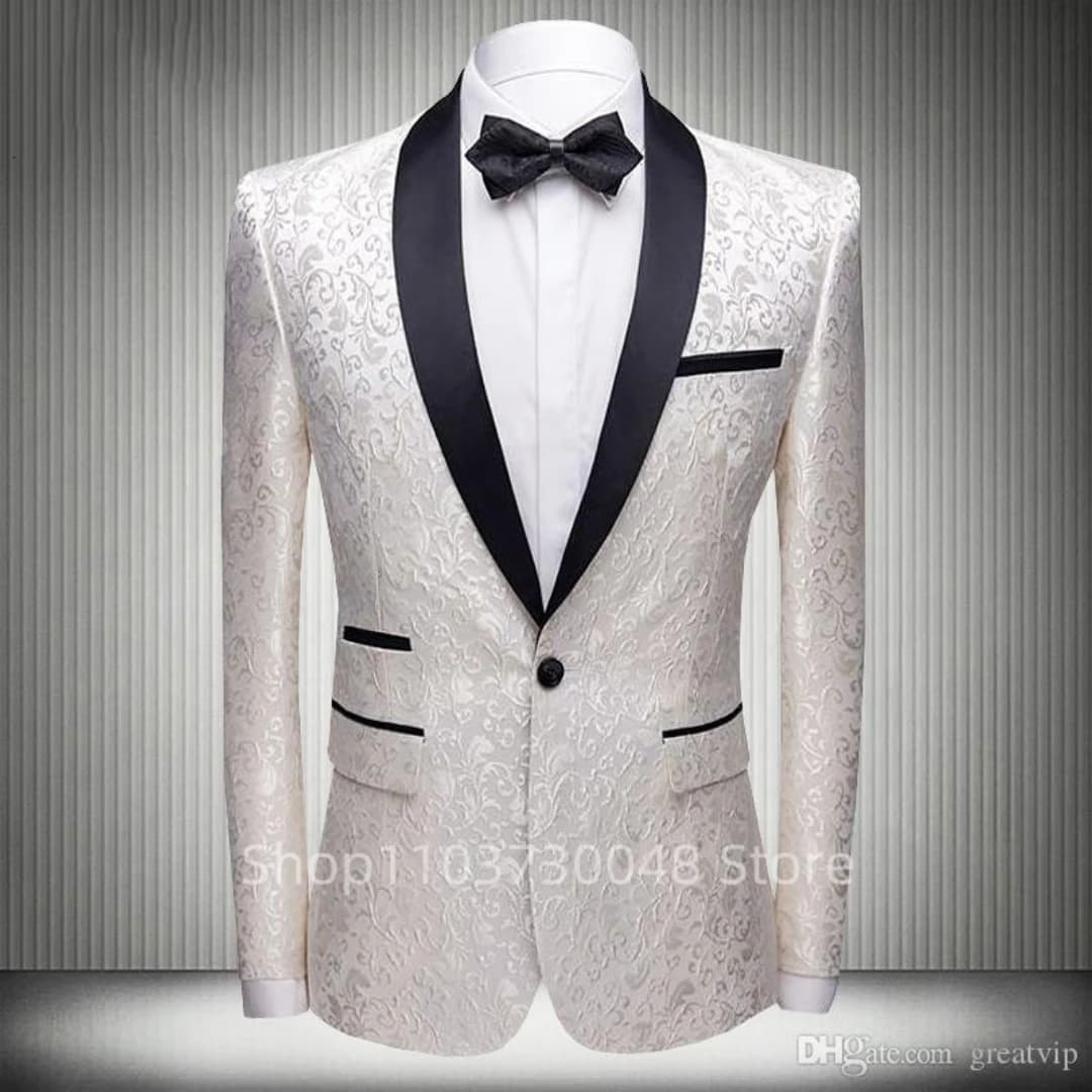 Men's business/woman's blazer in jacquard white slim fit 1 piece smoke jacket slim fit scarf fashionable dress coat in Italian style