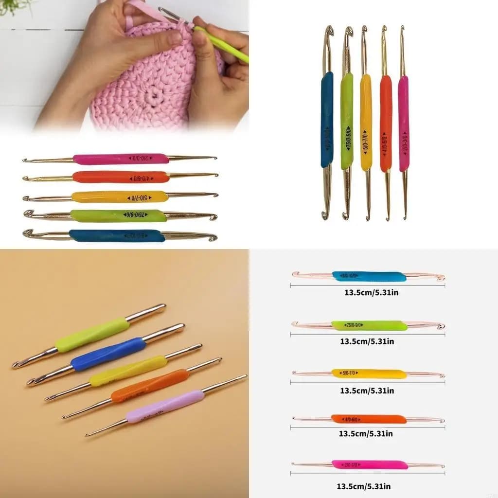 37ME 5 Pcs Crochet Hooks Soft Rubber Handle Knitting Needle Set Double Head Crochet Needle Crochet Supplies for Knitting