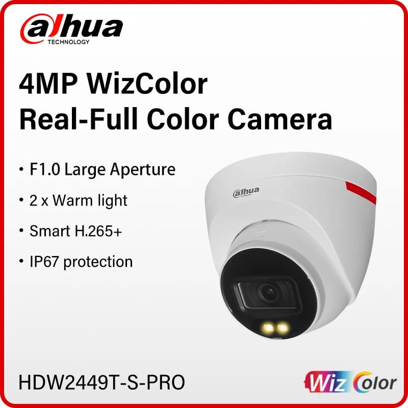 Dahua 4MP 8MP WizColor Camera HDW2449T-S-PRO HDW2849T-S-PRO Telecamera di sicurezza con rilevamento umano Apertura F1.0 come luminoso come luce diurna