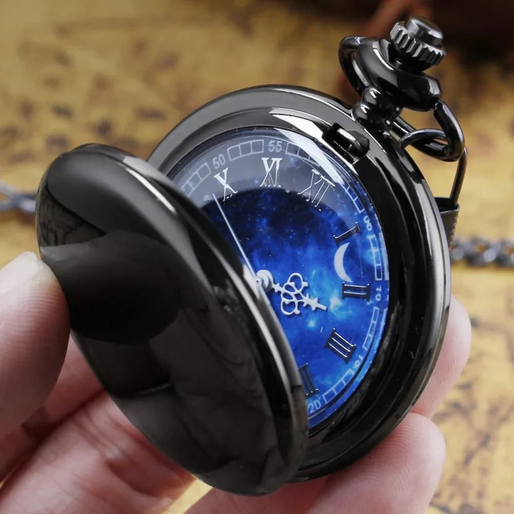 Orologio da tasca al quarzo digitale liscio con quadrante cielo stellato romano Steampunk con collana Pandent, regalo squisito per donne maschili