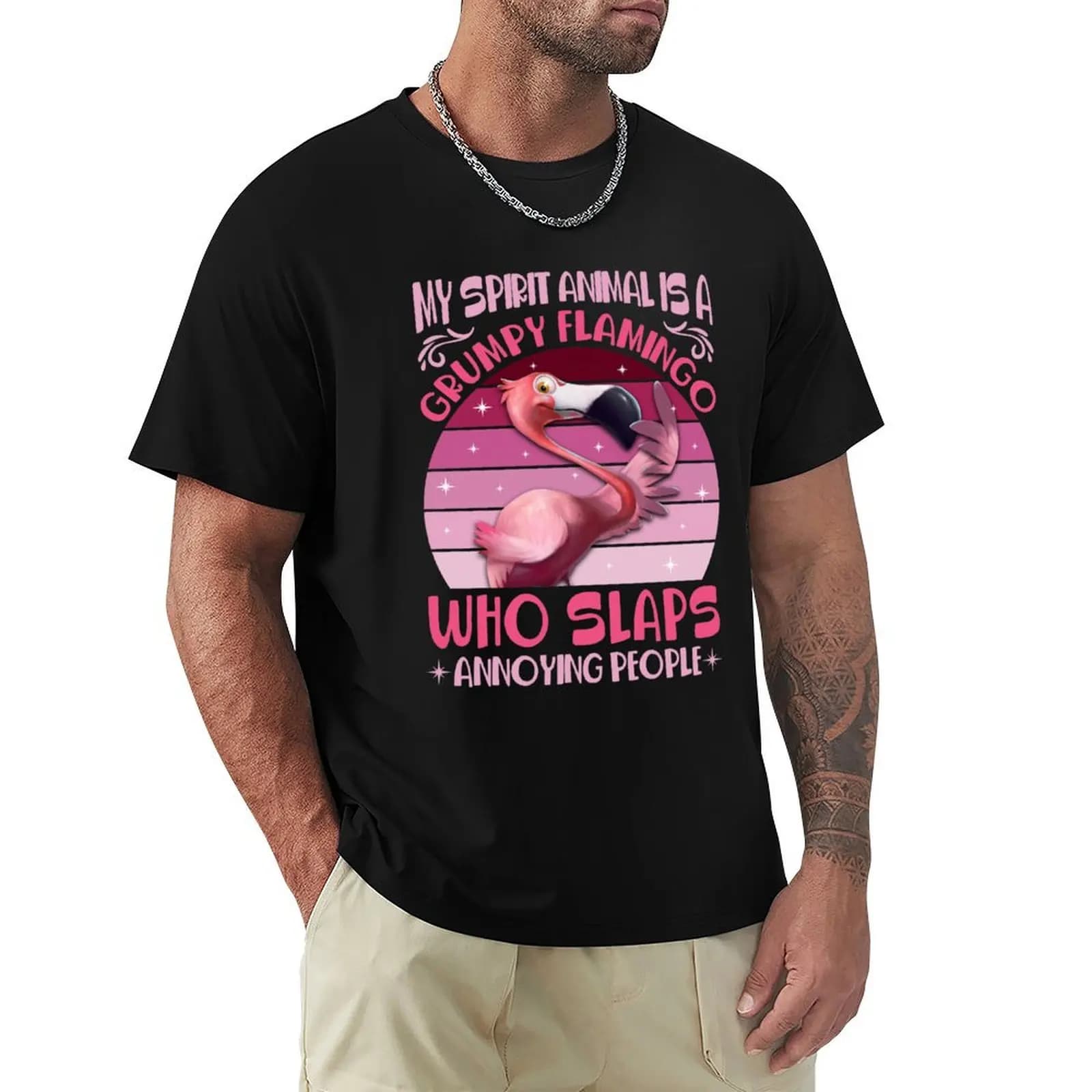 Flamingo Lover My Spirit Animal Is Grumpy Flamingo T-Shirt Soft Durable Cotton T-Shirt