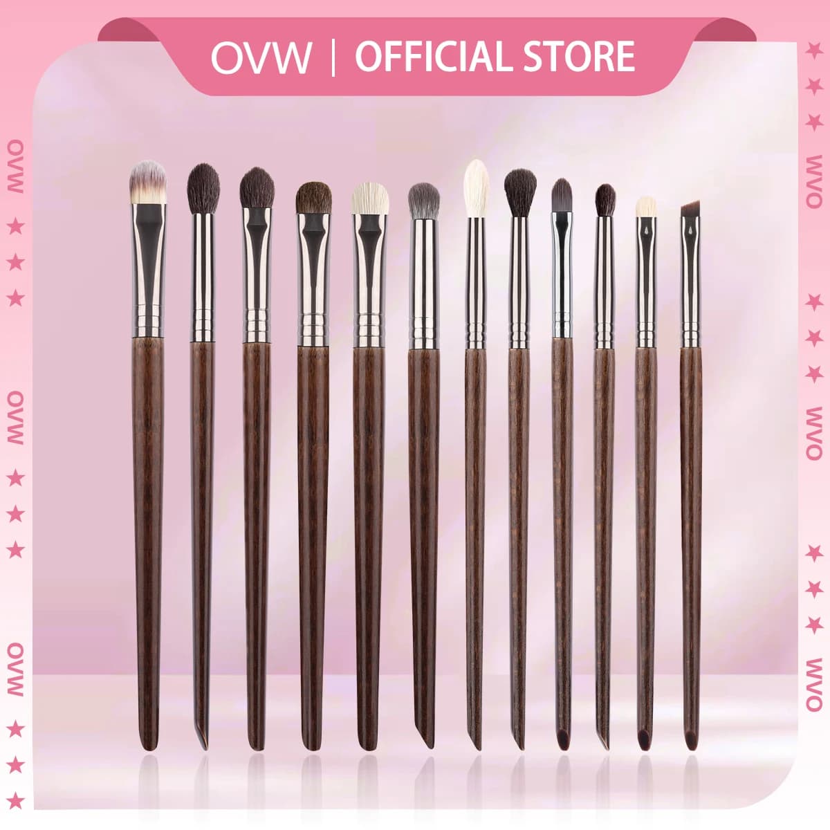 OVW 12 Pieces Shade Nature Hair Eyeliner Eyebrow Lips Cosmetic Beauty Makeup Brushes Tools