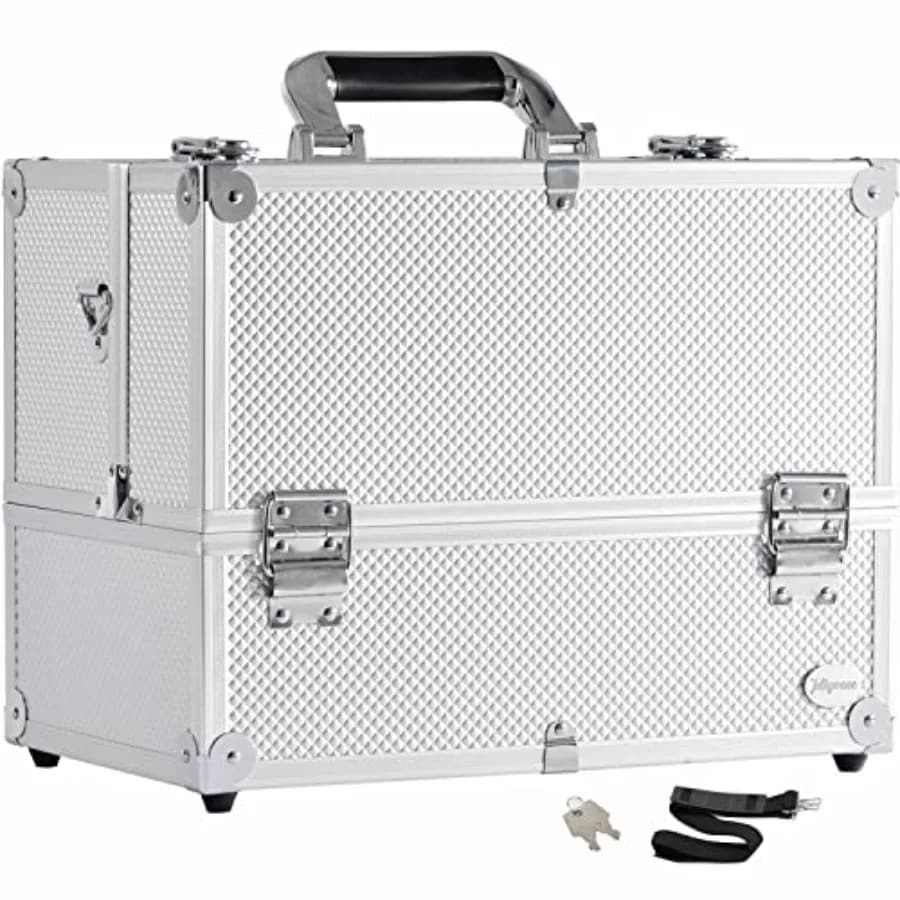 Valigia Extra Large Tricks with 6 Trays, Cosmetic Organizer Lockable with Adjustable Dividers and Professional Makeup Track
