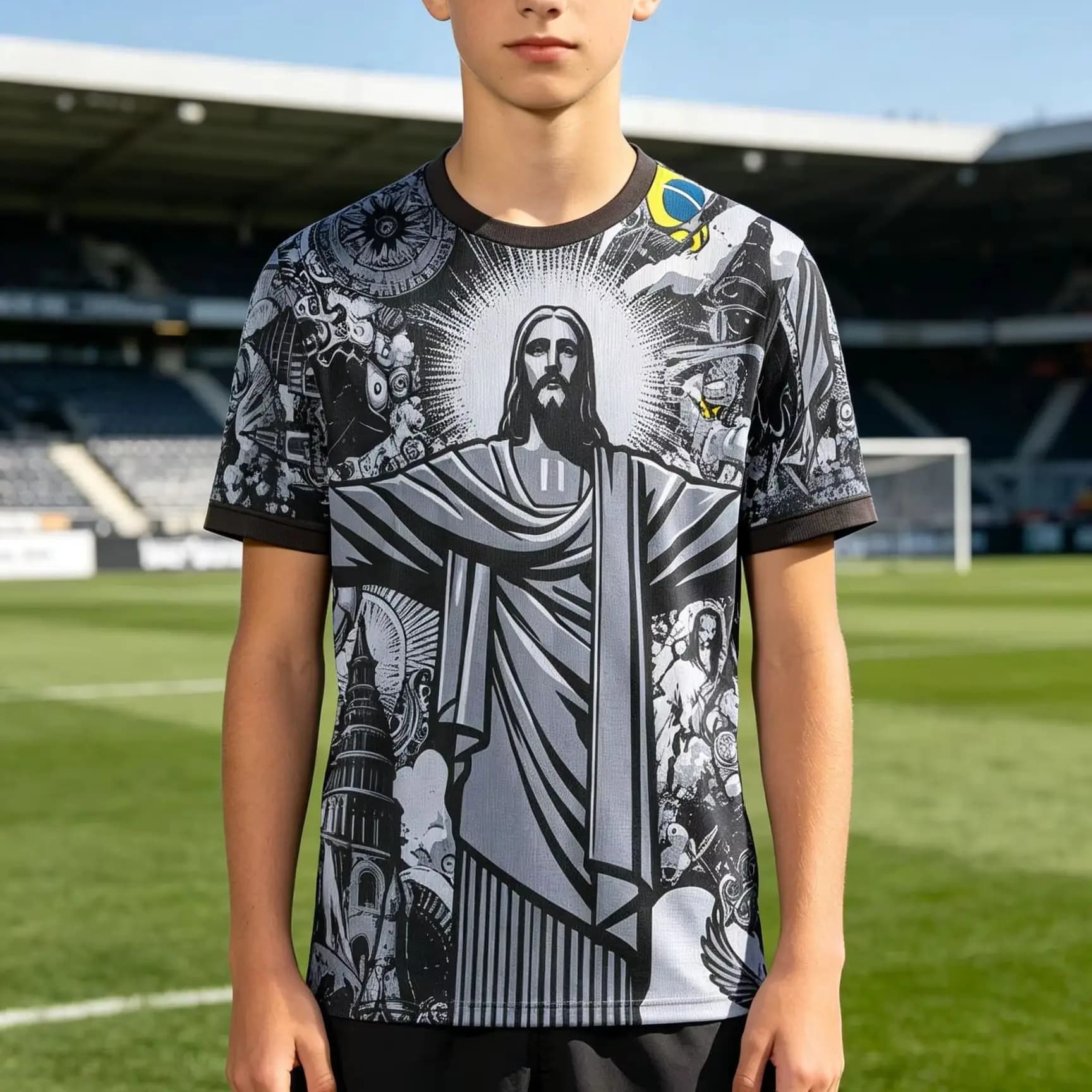 Jesus Black Grey Football Jersey Tops Men T Shirt Women Tee Boys Top Children Parent Child Quick dry short sleeves kids Tshirt