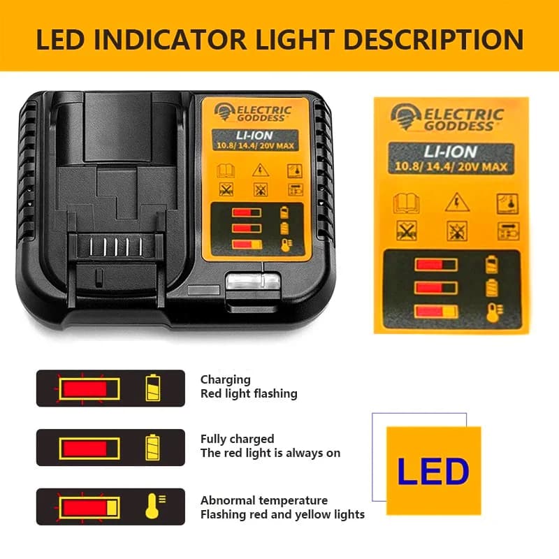 Caricabatteria al litio elettrico Goddess con display a LED per caricabatteria Dewalt 20V Pin 10.8V 14.4V 20V