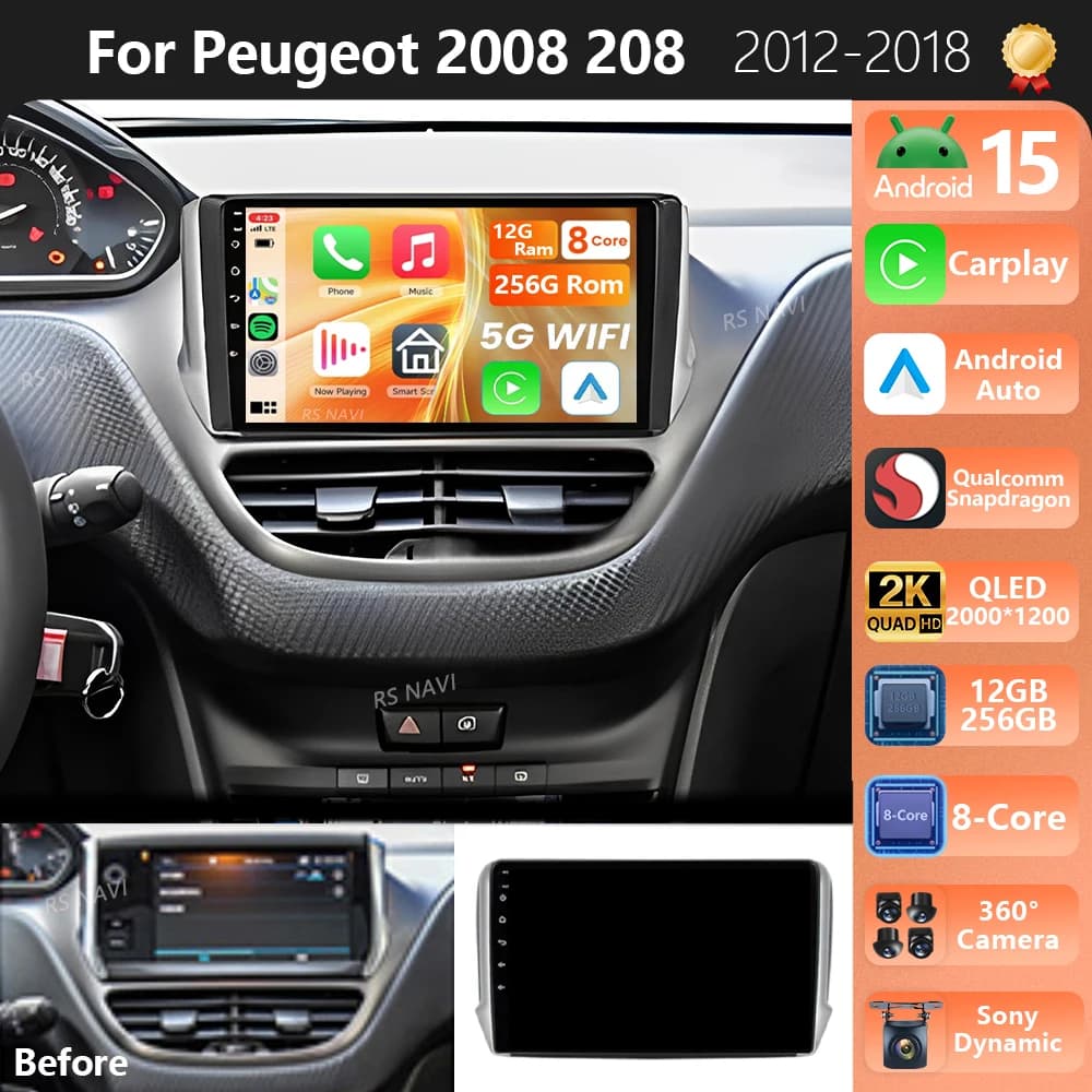 Plug and Play Android 15 Per Peugeot 208 2008 2012-2018 2K QLED Android Autoradio Video Multimedia GPS Stereo CarPlay 4G