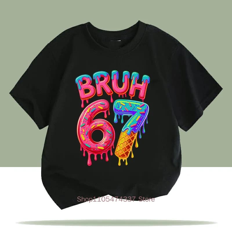 Bruh Six Seven Print T-shirts for Girls Summer Children Cute Funny Colorful Tops Kids Comfortable O-Neck Short Sleeve T-shirts