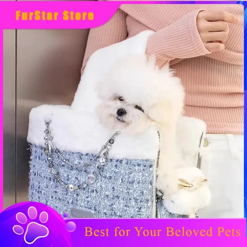 FurStarKorean Style Lightweight Dog Carrier Bag Portable Shoulder Bag For Small Dogs Maltese Fleece-lined Pet Bag
