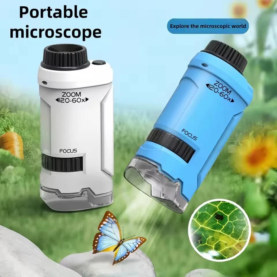 Pocket Microscope Science Toy Kit 60-120x Educational STEM Toy Mini Handheld Microscope With LED Light Outdoor