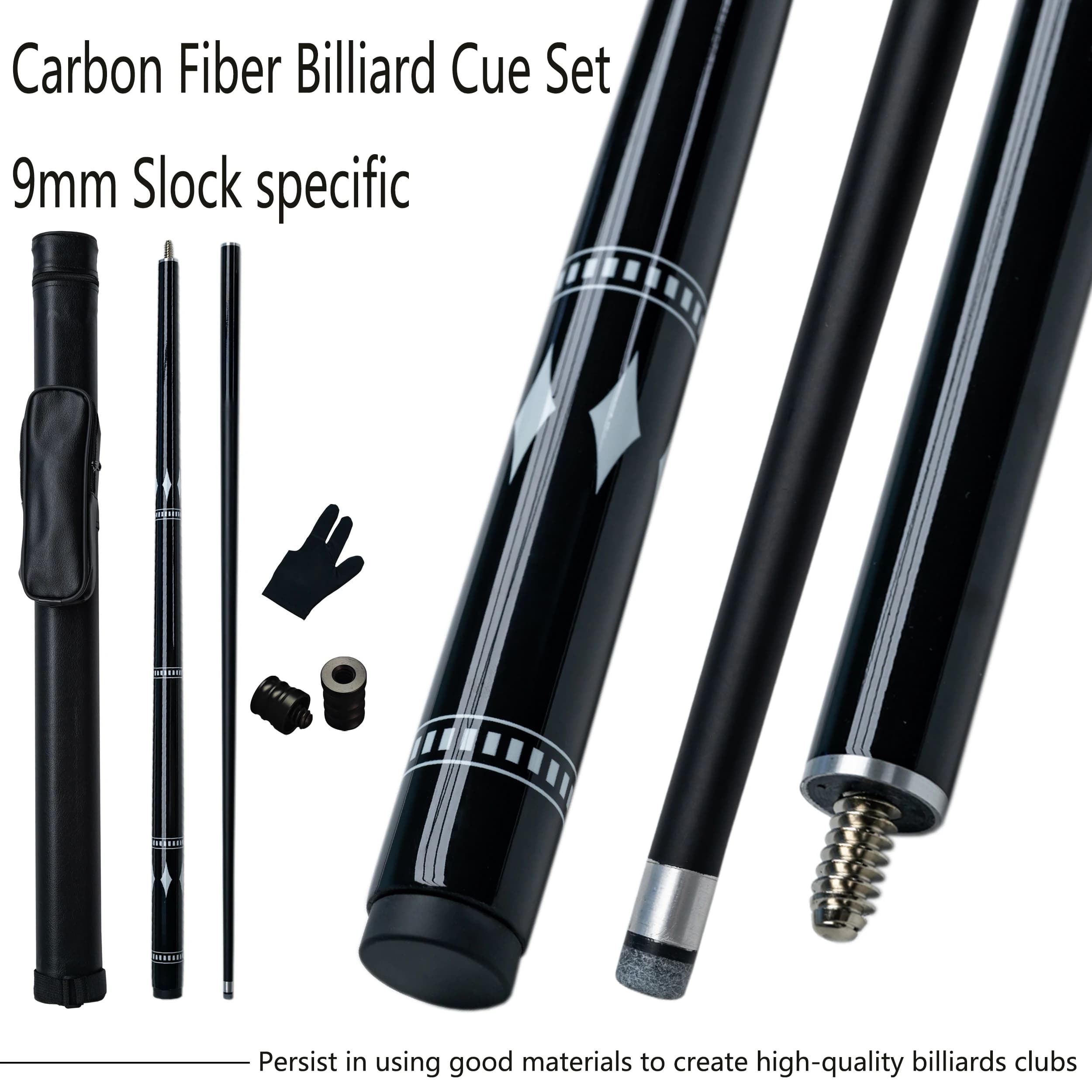 Set di stecche da biliardo in fibra di carbonio da biliardo ad alte prestazioni con punta da 9 mm, stecche da biliardo professionali a punta, forniture da biliardo pazzesche